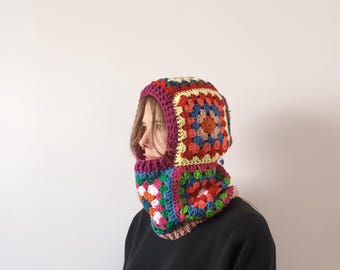 Einfaches Granny Square Balaclava Häkelmuster, Unisex Muster PDF-Datei, Mehrfarbiges Balaclava Häkelmuster für Anfänger