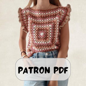 Easy crochet granny square summer top pattern, PDF pattern file for women's sizes XSS - 5XL, Crochet summer top pattern image 1