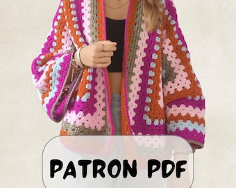Easy crochet hexagonal cardigan pattern, PDF pattern file for women, adjustable sizes, crochet sweater/kimono pattern