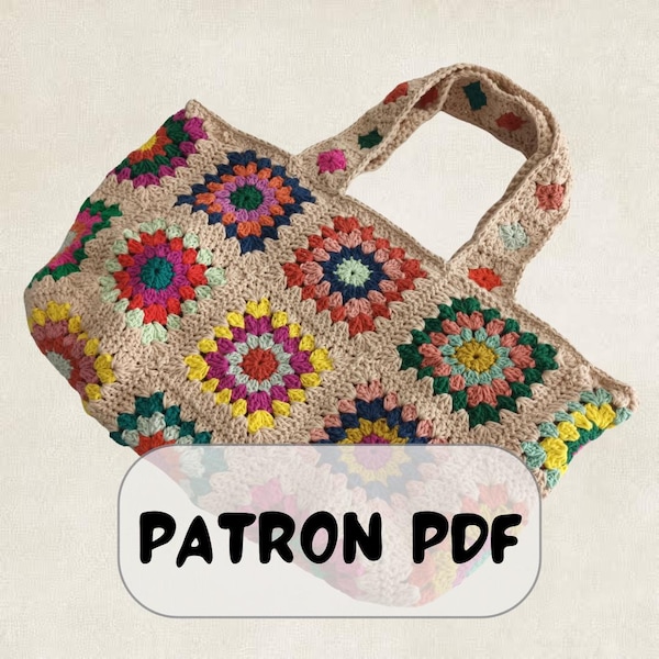 Crochet square granny handbag pattern, PDF file of crochet bag pattern, granny square bag pattern
