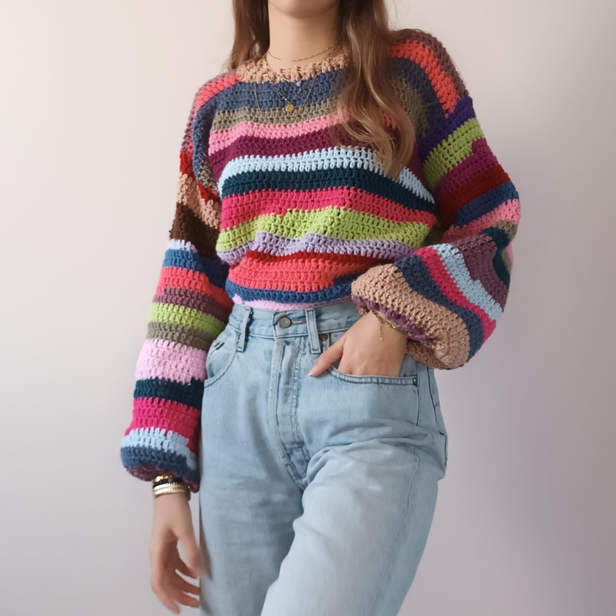 Pull rayé multicolore pour fille, coupe régulière avec col montant