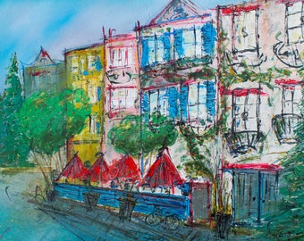 French Cafe Oil Painting: Paris Street Scene, Impressionist Art