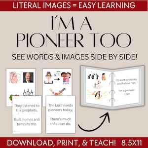I&#39;m a Pioneer Too Flip Chart Song Visuals, Hymn 1034, Primary Singing Time Printable Visual Aid for I&#39;m a Pioneer Too