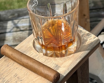 Cigar and Whiskey Butler – Bourbon Barrel Stave Holder | Handmade Whiskey Glass & Cigar Rest | Groomsmen, Father’s Day, Custom Gift for Him