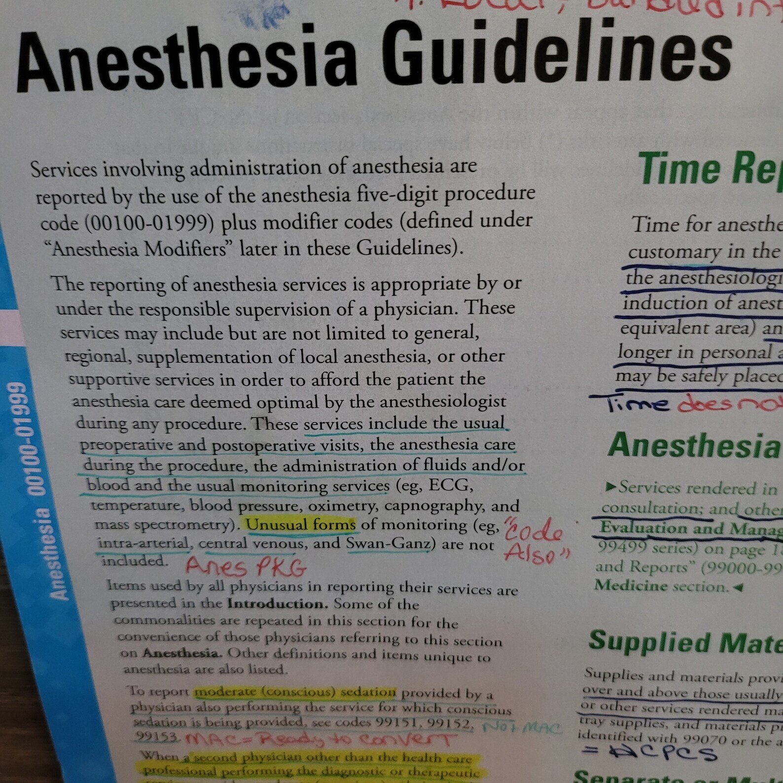 AAPC CPC CPT Anesthesia guideline notes test example codes Etsy