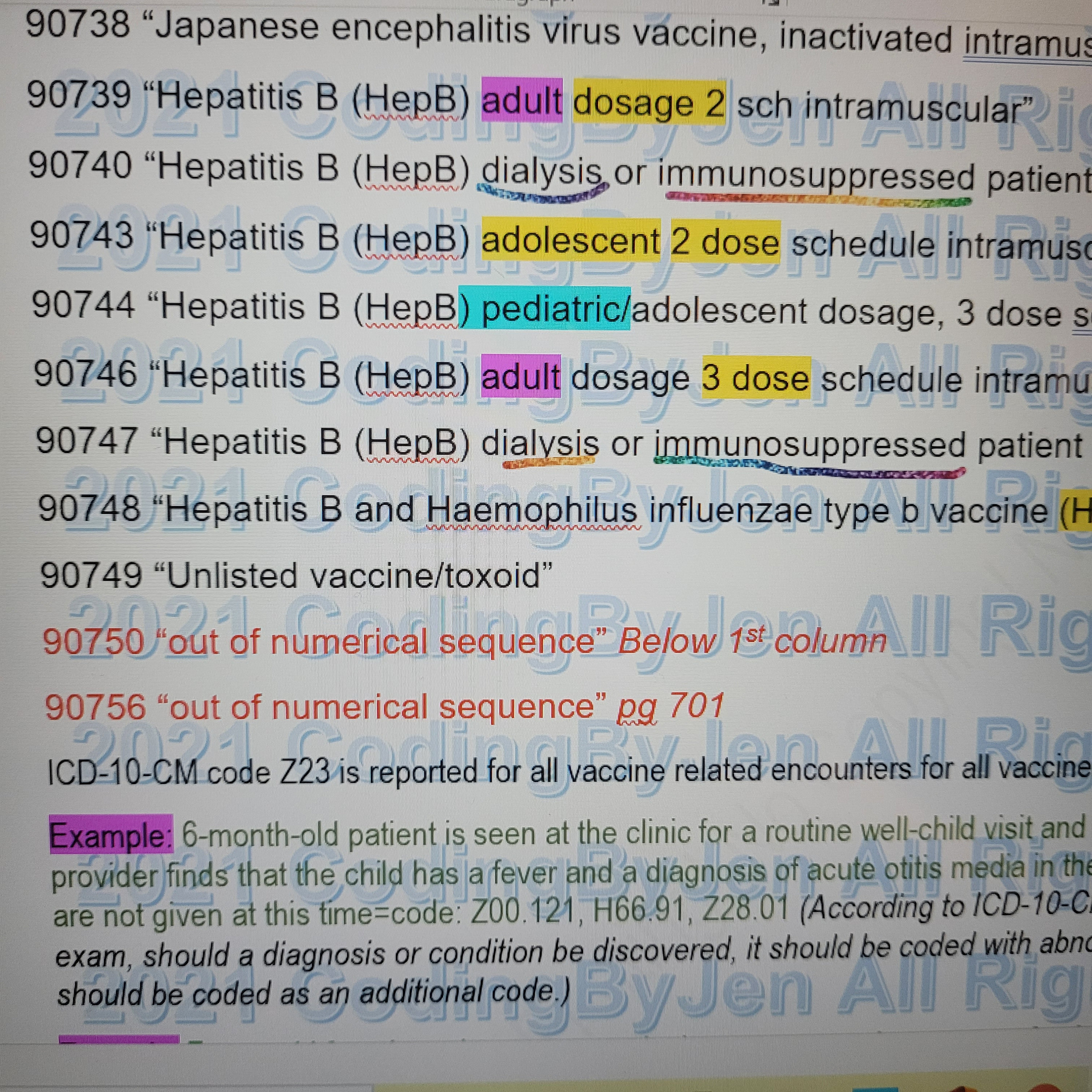 AAPC CPC CPT Immunizations notes test example codes marked | Etsy