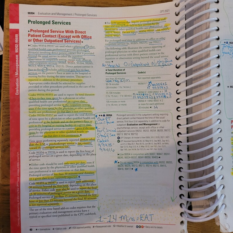 AAPC CPC CPT E/M Guidelines notes test example codes marked Etsy