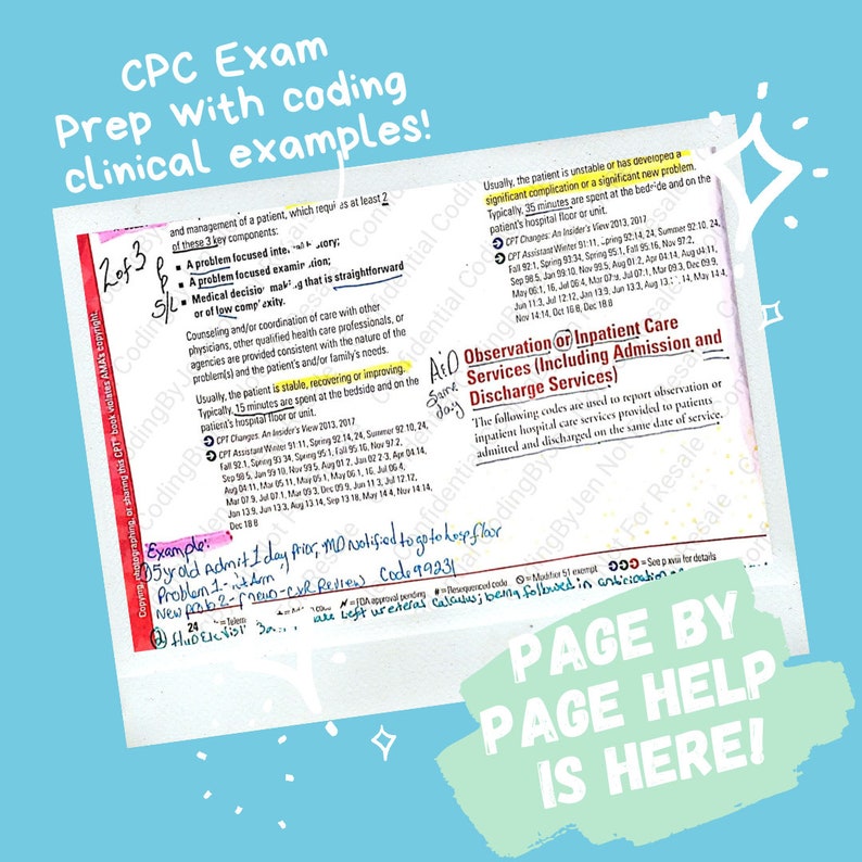AAPC CPC CPT E/M Guidelines notes test example codes marked | Etsy