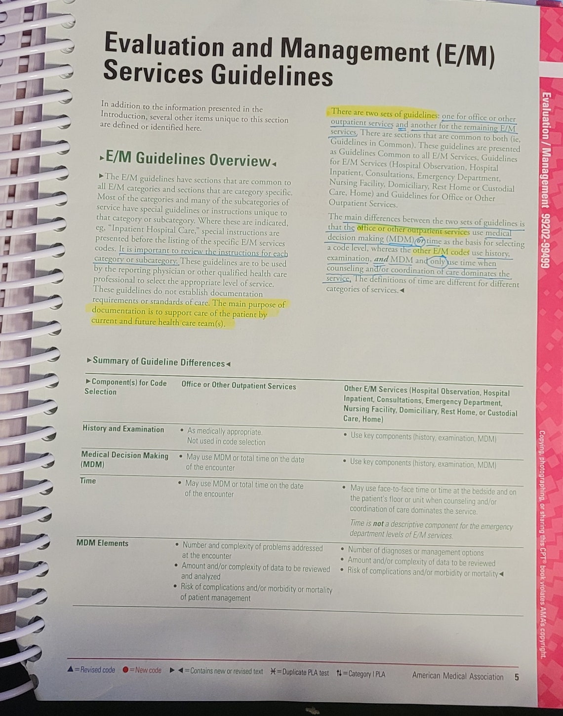 AAPC CPC CPT E/M Guidelines notes test example codes marked Etsy