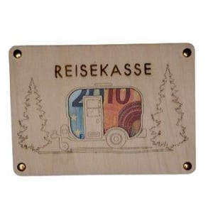 Personalisierte Holzkarte – ‚Reisen‘ mit Wunschname | Gravierte Geschenkidee für Geldgeschenke & besondere Anlässe