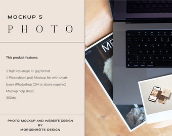 Mockup | Instax-foto | Afbeelding | Mockups voor bedrijven | Mockups voor ontwerpers en webontwerpers | Merk | Laptop | Retro | MAJESTEUS 5