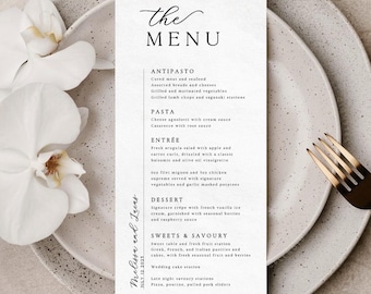 Plantilla elegante para menú de boda: Diseño personalizable en Canva (Descarga instantánea)