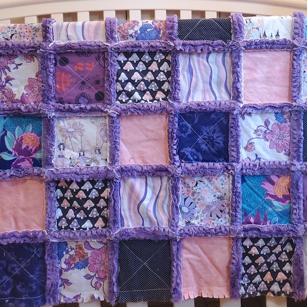 Handmade Quilt, Baby Shower Gift, Rag Quilt Baby, Sprites of Tillbrook, Alexander Henry, Patchwork Quilt, Crib Quilt, Boho Quilt, Baby Quilt