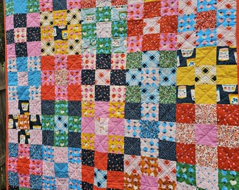 Handmade Patchwork Quilt: Ruby Star Society Strawberry Fabric, Lap Throw