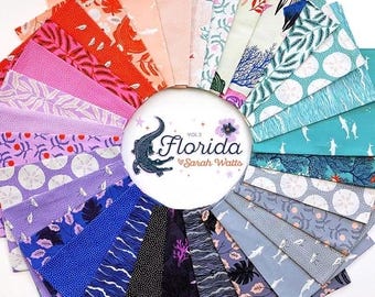 Cuadrados de tela de 2.5 pulgadas, Venta final, Ruby Star Society, Florida 2, Tela descatalogada, Crumb Piecing, Stash Packs, Mini Charm Pack cortado a mano