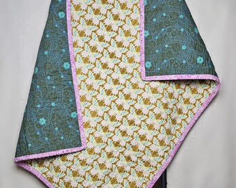 Boho Butterfly Baby Quilt: Cotton Wholecloth Crib Blanket Vintage Style Heirloom Quilt