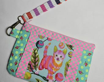 Tula Pink Disco Kitty Wristlet Wallet Purse: Gift for Women