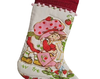 One (1) Quilted Christmas Stocking, Vintage Strawberry Shortcake, Christmas Stocking, 1980s Strawberry Shortcake, Vintage Christmas Stocking