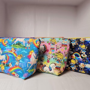 Rainbow Brite Zippered Pouch, Cosmetic Bag, Toiletry Bag, Gifts for Her, Unique Gift, Handmade Quilted Pouch, Rainbow Gift, 1980s Vintage