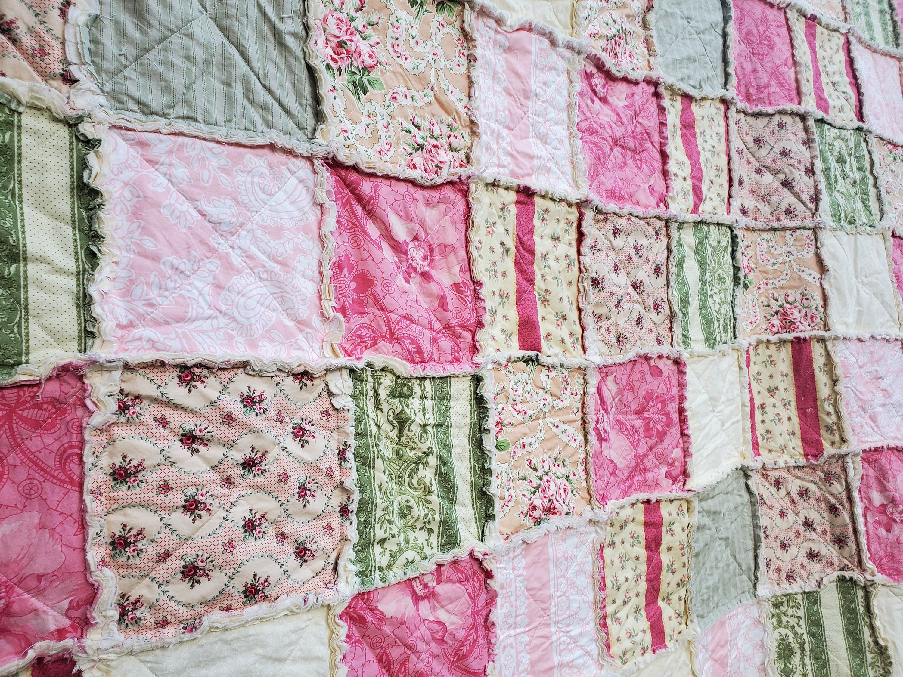 Full Queen Patchwork Quilt Shabby Chic Decor Floral Rag Etsy