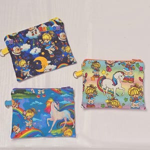 Small Fabric Zipper Pouch, Purse organizer, Vintage Rainbow Brite, Handmade Lined Zipper Pouch, Gift Card Coin Bag, Rainbow Purse, 1980s