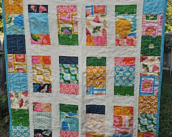 Handmade Patchwork Quilt: Ruby Star Society Flowerland, Butterfly Design (35”X44”)