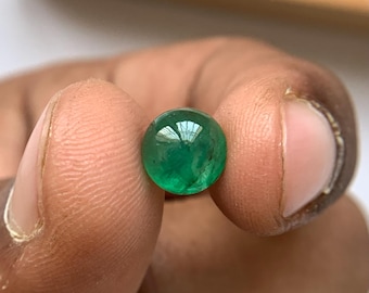 Natural 2.41 Ct Zambian Emerald Cabochon | 8.50x4.64 mm Round Dome | Deep Green Emerald | Smooth Polished Gem for Ring or Pendant