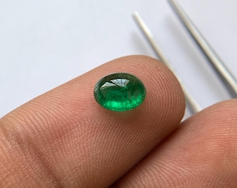 Natural 1.36 Ct Zambian Emerald Cabochon Oval | 6.10x7.74x3.96 mm | Deep Green Emerald Gem | Polished Cabochon for Ring or Pendant