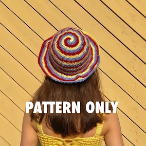 Swirly spiral tie dye psychadelic funky bucket hat / sun hat 4in1 crochet pattern by Crocheigh