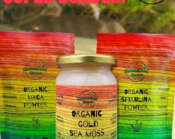 Organic Maca Spirulina Sea Moss Gel Bundle Natural Energy Immune and Hormone Support Wellness Pack FREE SHIPPING