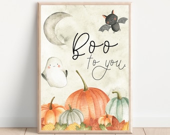Boo to You, Ghost Print, Halloween Art Print, Halloween Art, Pumpkin Art, Ghost Art Print,  Halloween Artwork, Halloween Printable, Art