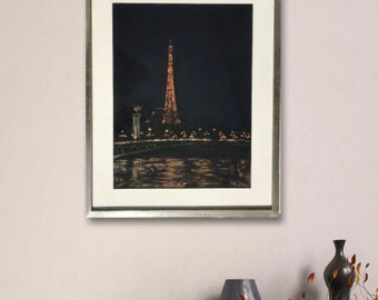 Original PleinAir Pastel, Eiffelturm bei Nacht in Paris, 30x40cm, gerahmt, von Teresa Richter