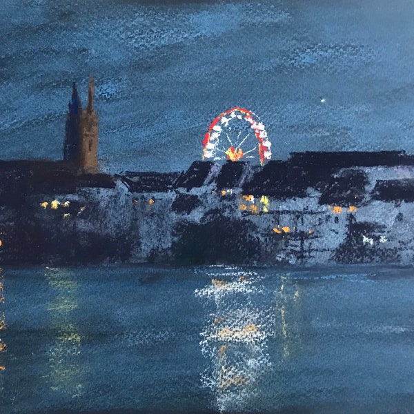 Stadtlicht Basel, Herbstmesse und Riesenrad, 23x30,5cm, gerahmt, von Teresa Richter