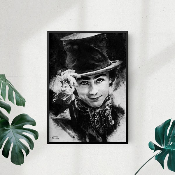 WILLY WONKA Art Print | Timothée Chalamet | Black and White Portrait Drawing | A4 A3 | Wall Art