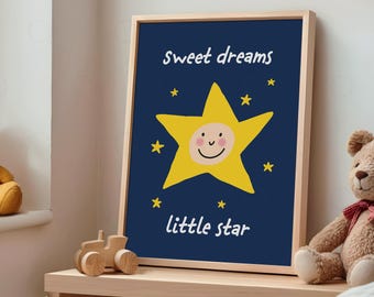 Star Nursery Art, Sweet Dreams Little Star Print, Baby Shower Gift, Kids Room Wall Art