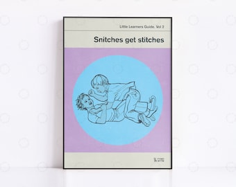 Vol 2. Snitches Get Stitches - Poster, Retro Book Cover, Vintage Print, Modern Home Decor, Mid Century Art, Exhibition Poster