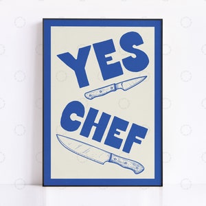 Yes Chef Print, Vintage Food Poster, Retro Food Print, Kitchen Art, Retro Food Art, Bon Appetit Print, Restaurant Art Print, Cooking Print