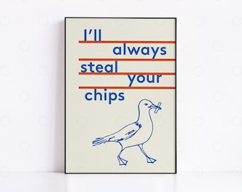 Fish and Chips Funny Quote Print: Retro Minimal Wall Art