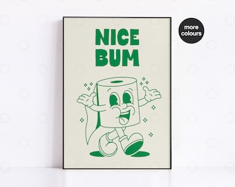 Funny Toilet Paper Cartoon Print: Retro Bathroom Wall Art