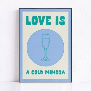 Mimosa Print, Cocktail Poster, Vintage Poster, Bar Art, Kitchen Wall Art, Retro Poster, Food Poster, Kitchen Art, Kitchen Decor, Retro Drink