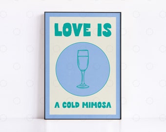 Impresión de cóctel Mimosa: Póster de arte retro para barra de cocina