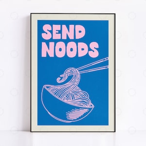 Send Noods Print, Vintage Food Poster, Retro Food Print, Japanese Food, Kitchen Art, Retro Food Art, Japanese Print, Restaurant Art Print