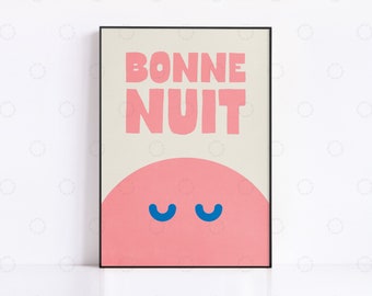 Bonne Nuit Print: French Goodnight Poster, Modern Nursery Decor