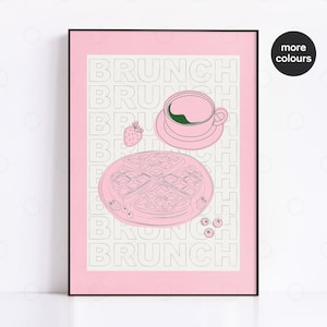 Wydruk brunchowy, plakat śniadaniowy, wydruk szkicu rysowanego ręcznie, plakat z jedzeniem i kawą, minimalistyczna sztuka ścienna, modna sztuka ścienna Bar Cart Retro Kitchen Art