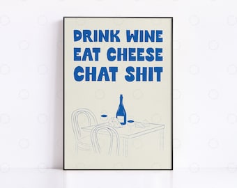 Wine and Cheese Retro Print: Mid Century Modern Kitchen Art