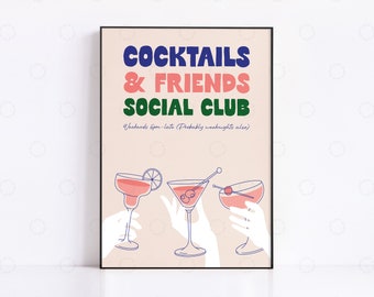 Cocktail Social Club Print: Hand-Drawn Illustration Wall Art