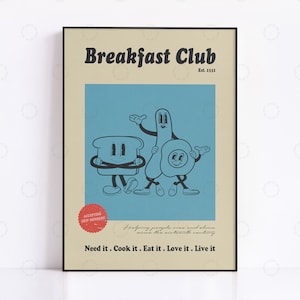 Breakfast Print, Retro Poster, Vintage Print, Food Poster, Modern Kitchen Decor, Drink Poster, Pop Art, 50s, 60s, Bar art, Kitchen Art
