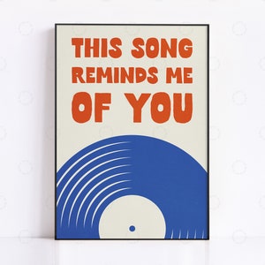 Music Poster Print, Music Decor, This Song Reminds Me Of You, Cool Wall Decor, Living Room Wall Art, Typography Print, Colourful Prints