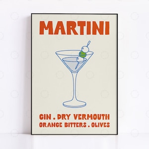 Martini Print, Bar Art Print, Cocktail Poster, Bar Cart, Wall Art, Alcohol Print, Art Drinks, Wall Decor, Cocktails, Retro Drink Gin Vodka