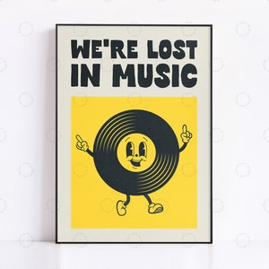 Retro Vinyl Record Print: Lost In Music Poster, Kitchen Art
